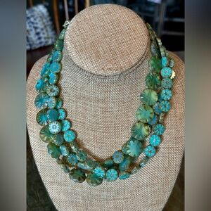3 Strand Turquoise Glass Necklace